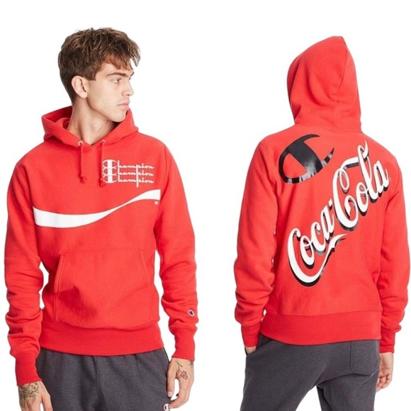 Champion x Coca Cola Hoodie Men's Size Small Red‎ Reverse Weave Sweater Collab - Picture 1 of 9